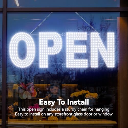 Image of Open Signs for Business, 30 inchx10 inch Dimmable Large LED Open Light Up Sign with Hanging Installation for Salon Gym Cafes Store Office Bar Hotel Pubs (Cold white)