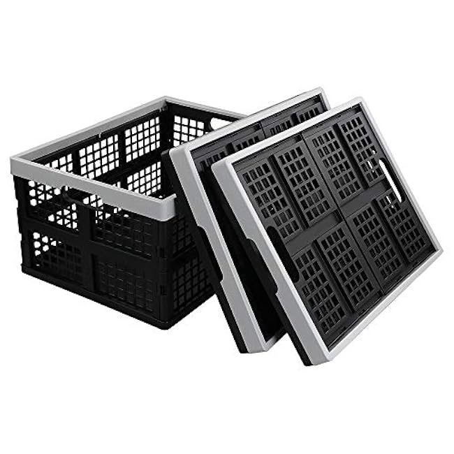 Kekow 28 L Black Plastic Collapsible Storage Basket, 3-Pack Folding Crates Storage