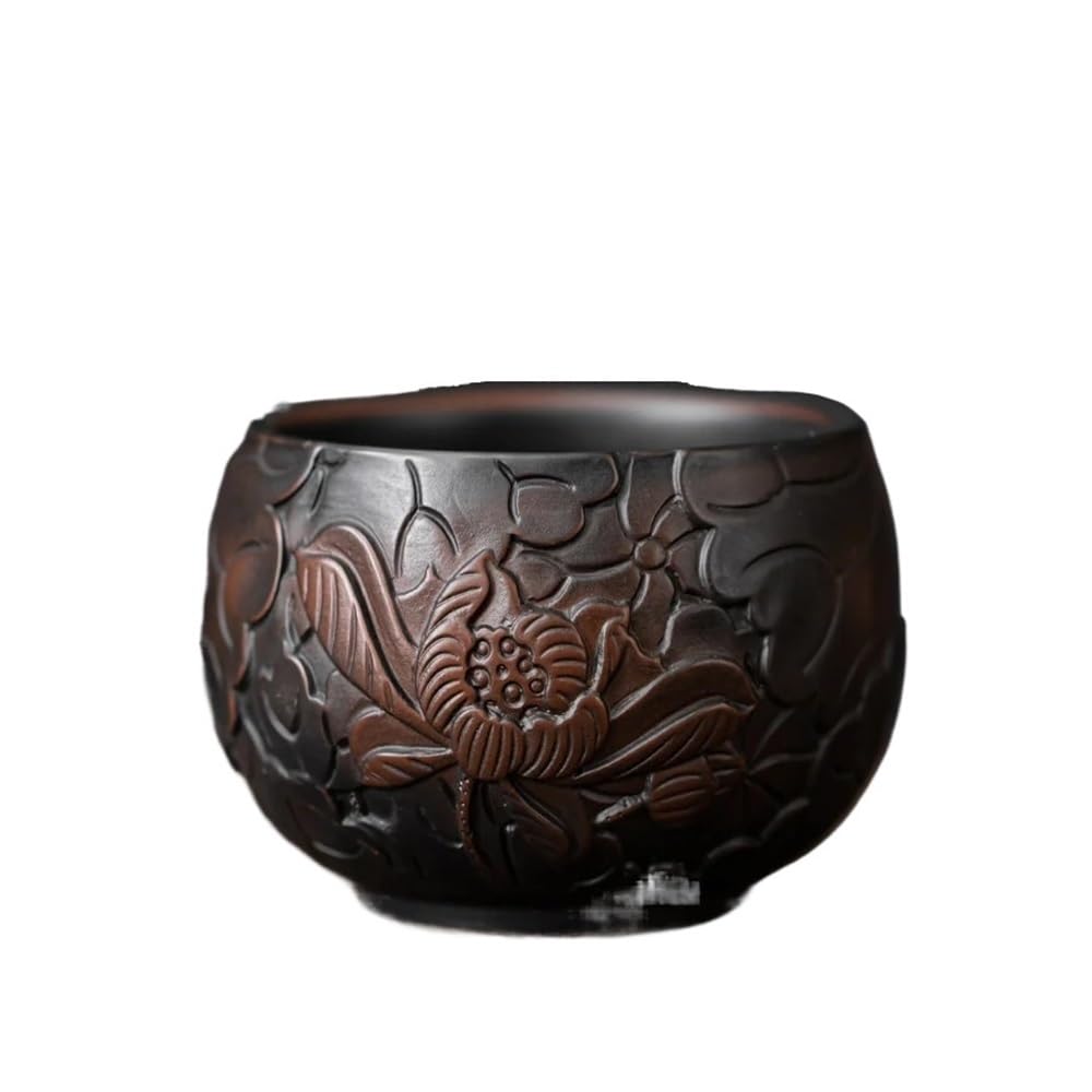 Taza de té de cerámica morada tallada a mano para el hogar, Daily Master, juego de té de Kung Fu de cerámica china (200 ml)