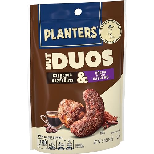 Image of PLANTERS Nut Duos, Flavored Nuts Snack Pack - Cocoa Cashews & Espresso Hazelnuts 5oz (Pack of 2)