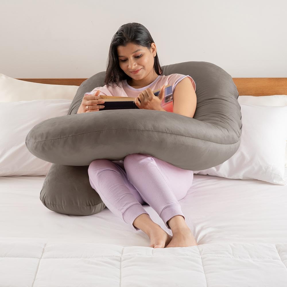 Wakefit Pregnancy Pillow | 3 Month Warranty | Velvet G-Shape Maternity Pillow for Pregnant Mothers, Pillow for Pregnant Women | Charcoal Grey