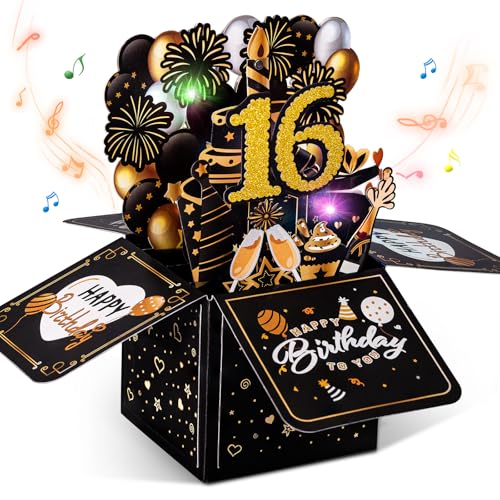 Joyoldelf 16 Geburtstagskarte mit Musik - 16. Geburtstag Pop Up Karte mit Lichtern und interaktiven Kerzen, Geschenk Geburtstagskarten für Frauen und Männer, 3D Grußkarte Geburtstagsgeschenk Joyoldelf 16 Geburtstagskarte mit Musik - 16. Geburtstag Pop Up Karte mit Lichtern und interaktiven Kerzen, Geschenk Geburtstagskarten für Frauen und Männer, 3D Grußkarte Geburtstagsgeschenk