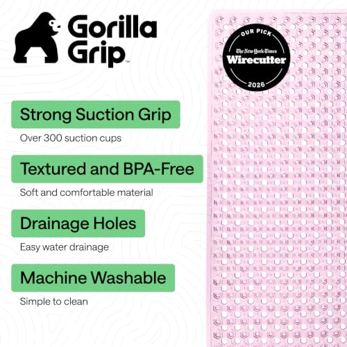 Image of GORILLA GRIP Bath Tub Shower Mat, Bathtub Floor Liner, 35x16 Clear Pink
