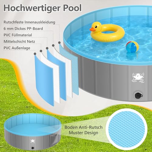 BuntWunder Faltbare Hundepool, 120 X 30cm Hundepool für Große & Kleine Hunde, rutschfest Verschleißfest Verdickt PVC Planschbecken für Hunde & Kinder, Tragbar Hundebadewanne mit 4 Flicken