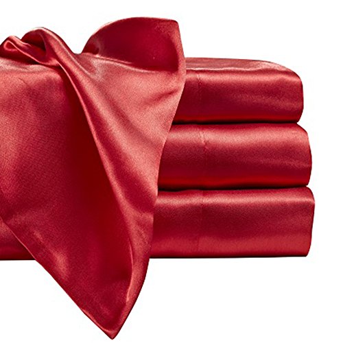 Satin Radiance Soft Satin Silk Sheets Solid Color Deep Pocket Twin XL Size Satin Bed Sheet Set Cooling And Soft Fitted Satin Bedding + Satin Pillowcase(s) Durable, Breathable, Mist Blue, 3-piece