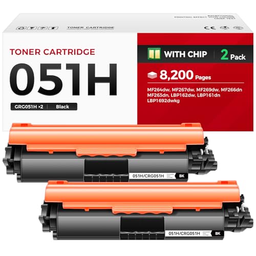 051H Toner Cartridge Black 2-Pack with chip High Yield Replacement for Canon 051 051H Compatible for Canon ImageCLASS MF264dw MF267dw MF269dw LBP162dw MF266dw MF263dn LBP161dn Laser Printer Ink Copier
