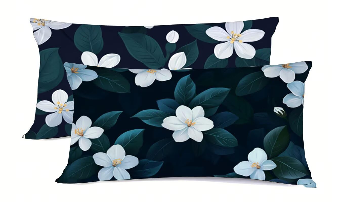Taie d'oreiller 45x70cm fleurs lot de 2 housse de coussin décoratif bz-451