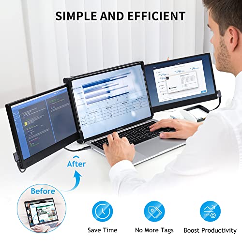P2 Triple Portable Monitor For Laptop Screen Extender Dual Monitor Extender 12 Inch Fhd 1080P Ips Display Extender Usb-A/Type-C/Hdmi/Speakers For 13-16 Inch Notebook Computer Mac Windows Phone #TOP2