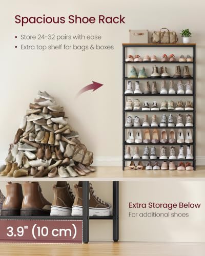 Image of VASAGLE Shoe Rack with 7 Mesh Shelves and 1 Large Top for Bags, Steel Frame