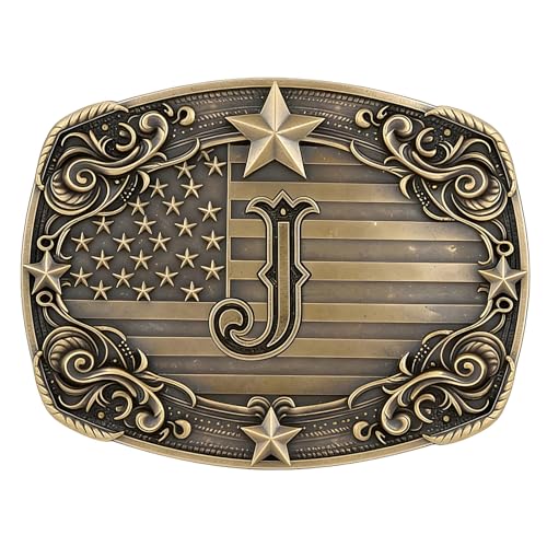 Image of Cowboy Belt Buckle for Men Vintage Western Rodeo Texas Initial Letter ABCDJMR to Z Belt Buckles