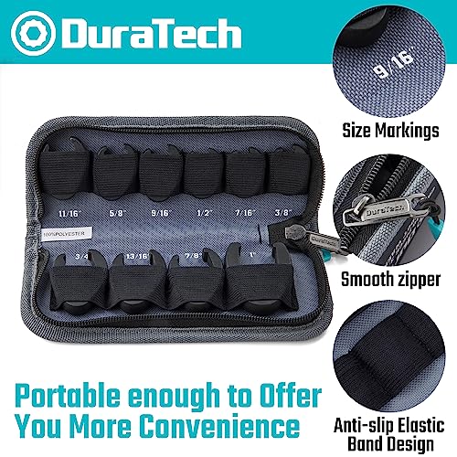 Image of DURATECH 10-Piece 3 /8 Inch Drive Crowfoot Wrench Set, SAE, CR-V Steel, with Zipper Bag