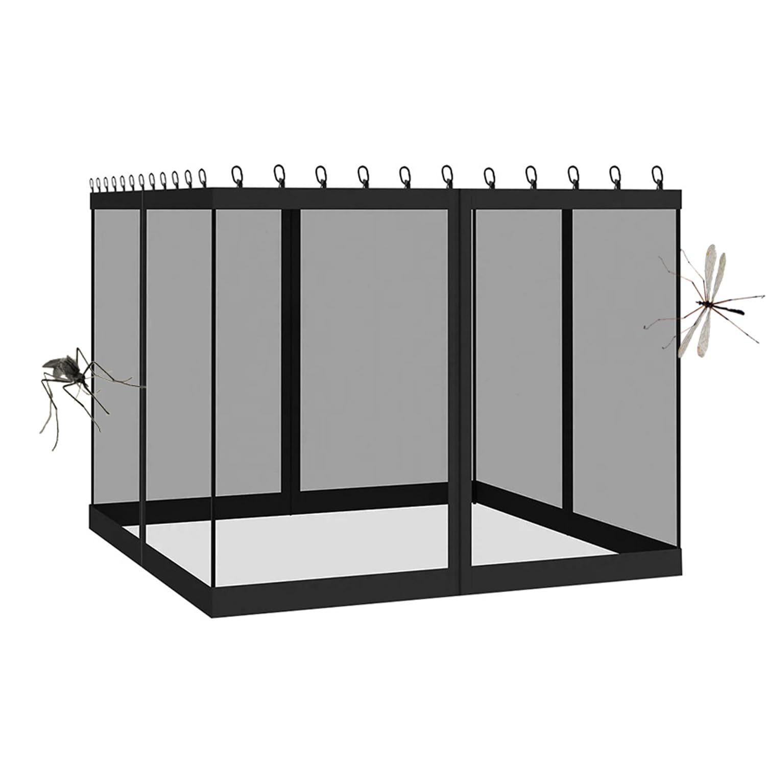 Panneau moustiquaire pour pergola 3 m x3m, Filet moustiquaire pour tonnelle, Pavillon 4 Parties latérales Protection Insectes pour Jardin Balcon Patio (Black, 305x305x220 cm)