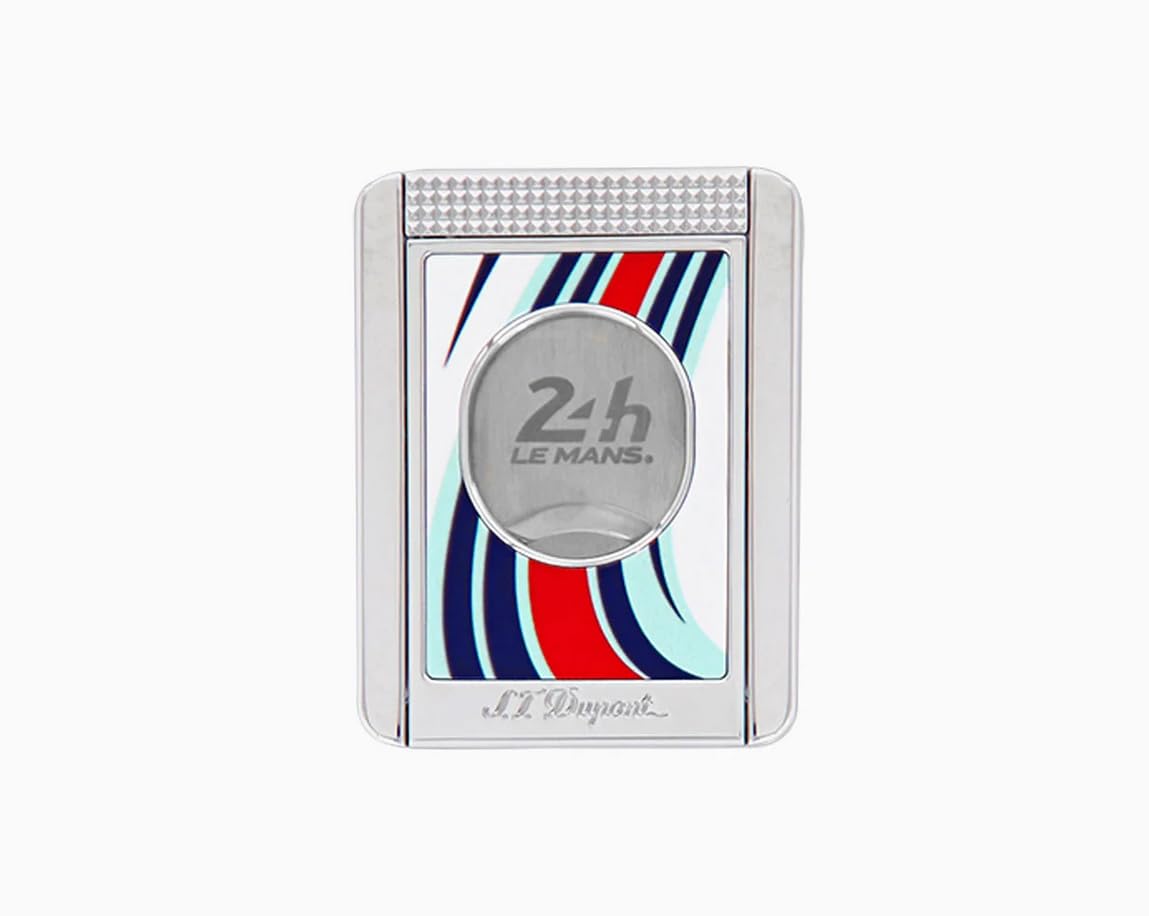 S.t. Dupont White Le Mans Series Cigar Cutter Stand /Blue/Red Chrome 003488 23 Mm Cut With Built-In Cigar Stand