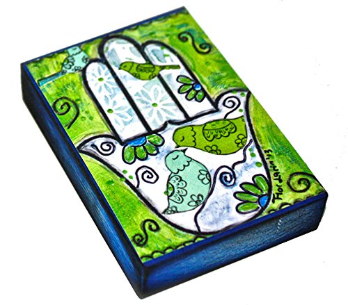 Amazon Com Hamsa With Birds Aceo Giclee Print Mounted On Wood 2 5 X 3 5 Inches Folk Wall Art By Flor Larios Handmade
