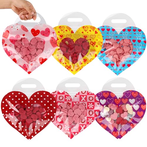 POPGIFTU 60 Pack Valentine Goodie Bags with Handles & Zipper