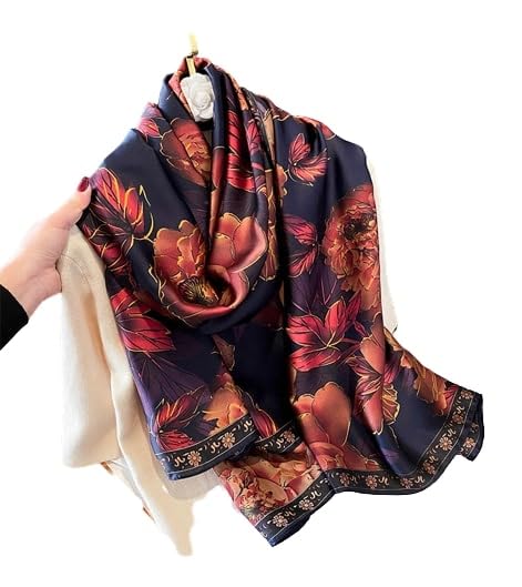 TrendzAuraStylish Classic Floral Silk Scarf for Women - Full Size Shawl Wrap Dupatta, 90 x 180 CM