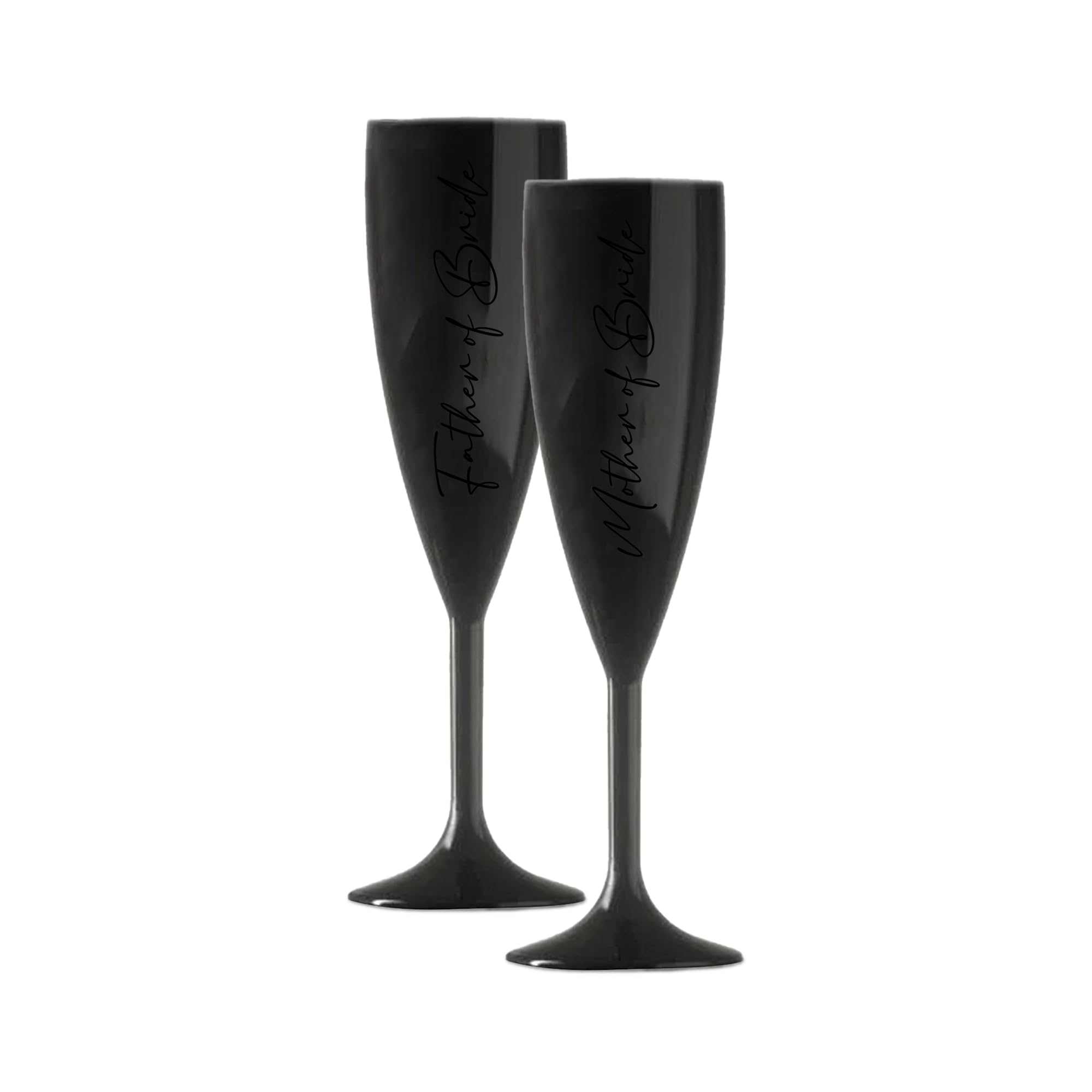 Print Maniacs Champagne Premium Black Flute Glass Bride Groom Mr Mrs Wedding Maid Honour Wine Cocktail Prosecco Celebrations Gift (Black, Father + Mother of Bride Set)