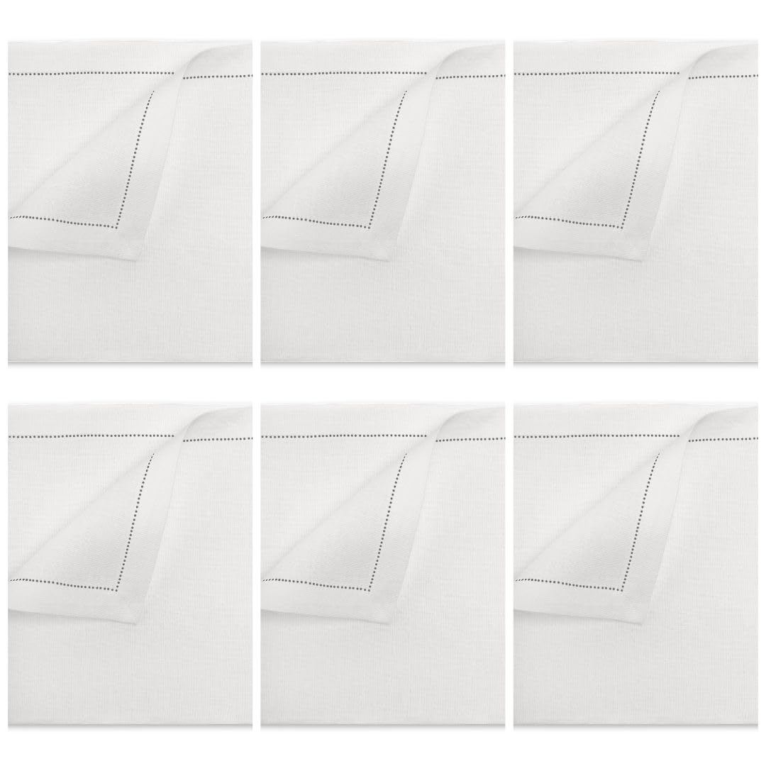 Cuore di Lino - Set di 6 Tovaglioli in Lino Bianco Ottico – Orlo Ajour – Decorazioni Raffinate per Tavola, 25x25 cm, Made in Italy