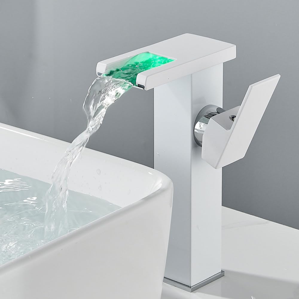 Robinet cascade de salle de bain blanc élevé mitigeur lavabo premium