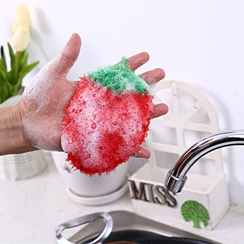 Image of 7 Pcs Acrylic Dish /Pot Scrubbers, Colorful Strawberry Shape Dish Washing /Washcloth, Kitchen Hand-Knitted Washing Rags Towel, Non Scratch Dish Sponge(Mixed Color)