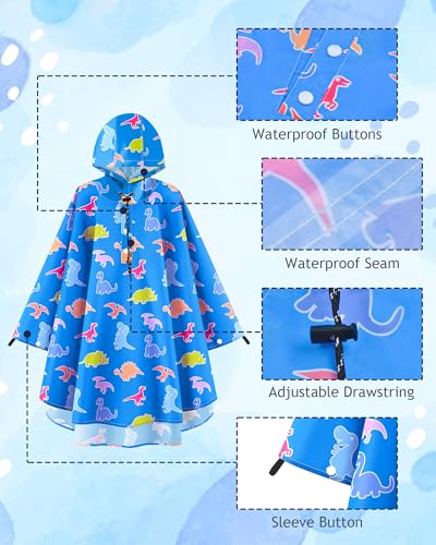 Image of OlyPegic Kids Rain Poncho with Hooded Reusable Waterproof Lightweight Ponchos Kids Boy Girl Raincoat Outwear