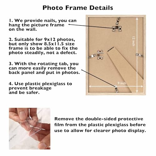 Image of JCJMY 9x12 Picture Frame for Wall Hanging, Wall Mounting Horizontally or Vertically, 9 x 12 Wall Gallery Poster Photo Frame with Shatter Resistant Plexiglass, Natural