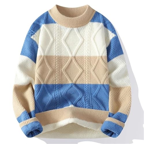Men's Stripe Pattern Pullover Sweater O-Neck Full Sleeve Thick Warm Wool Youth Loose Casual Knitwear2