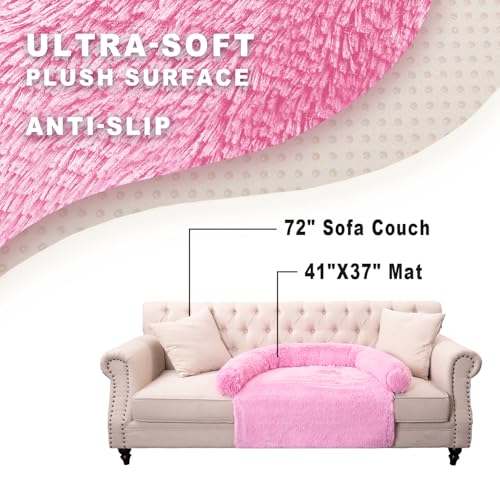 Image of Luxurious Calming Dogs /Cats Bed Mats, Dog Pad Washable Removable Couch Cover, Plush Long Fur Mat for Pets, Waterproof Lining, Perfect for Small, Medium and Large Dogs and Cats (Pink, 41 inchx37 inch)