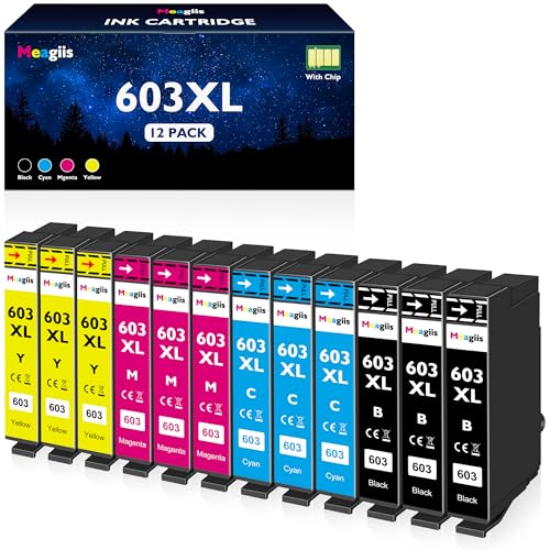 Meagiis 603XL Druckerpatronen Kompatibel für Epson 603 Tintenpatronen für Epson Expression Home XP-2100 XP-2105 XP-3100 XP-3105 XP-4100 WF-2810 WF-2830 WF-2835 (3 Schwarz, 3 Cyan, 3 Magenta, 3 Gelb)