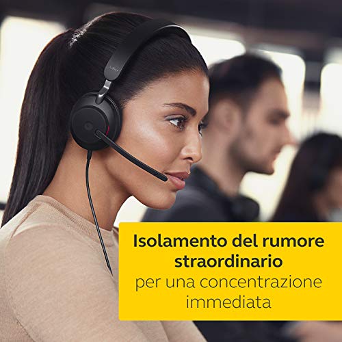 Jabra Evolve2 40 Cuffie Stereo Professionali Certificate Microsoft Teams e con Tecnologia di Chiamata a 3 Microfoni, Cavo con Entrata USB-A, Nero