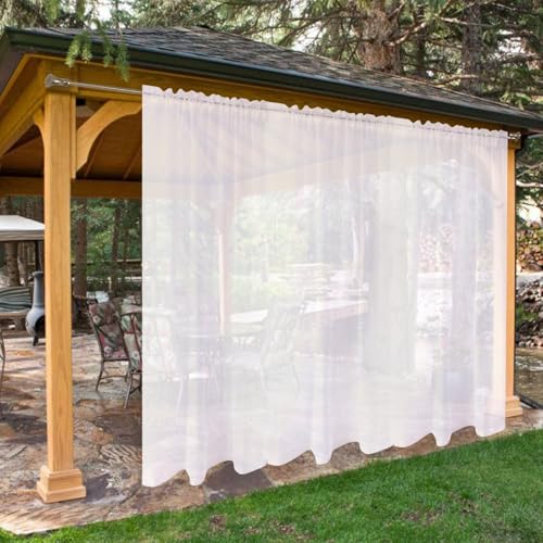 SpaceDresser Waterproof Outdoor Sheer Curtains for Patio - 2 Panels Rod Pocket Indoor Voile Sheer Curtain for Living Room,100W x 96L inch, White