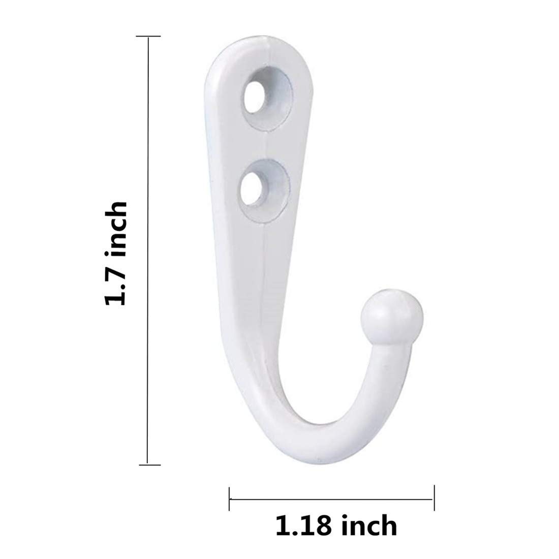 QMseller 20 Pieces Wall Mounted Hook Robe Hooks Single Coat Hanger and 40 Pieces Screws (White)