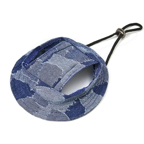 Hdkuw Dog Bucket Hats, Dog Round Cap With Ear Hole, Adjustable Outdoor Travel Sun Protection Sport Hat For Cat Small Medium Dogs Dark Blue Denim M cover
