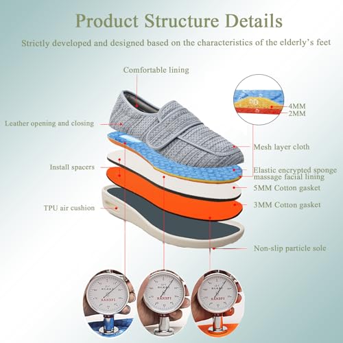 Extra Wide Diabetic Shoes for Men, Adjustable Closure Breathable Lightweight Women Walking Shoes Memory Foam Insole Air Cushion for Swollen Feet2