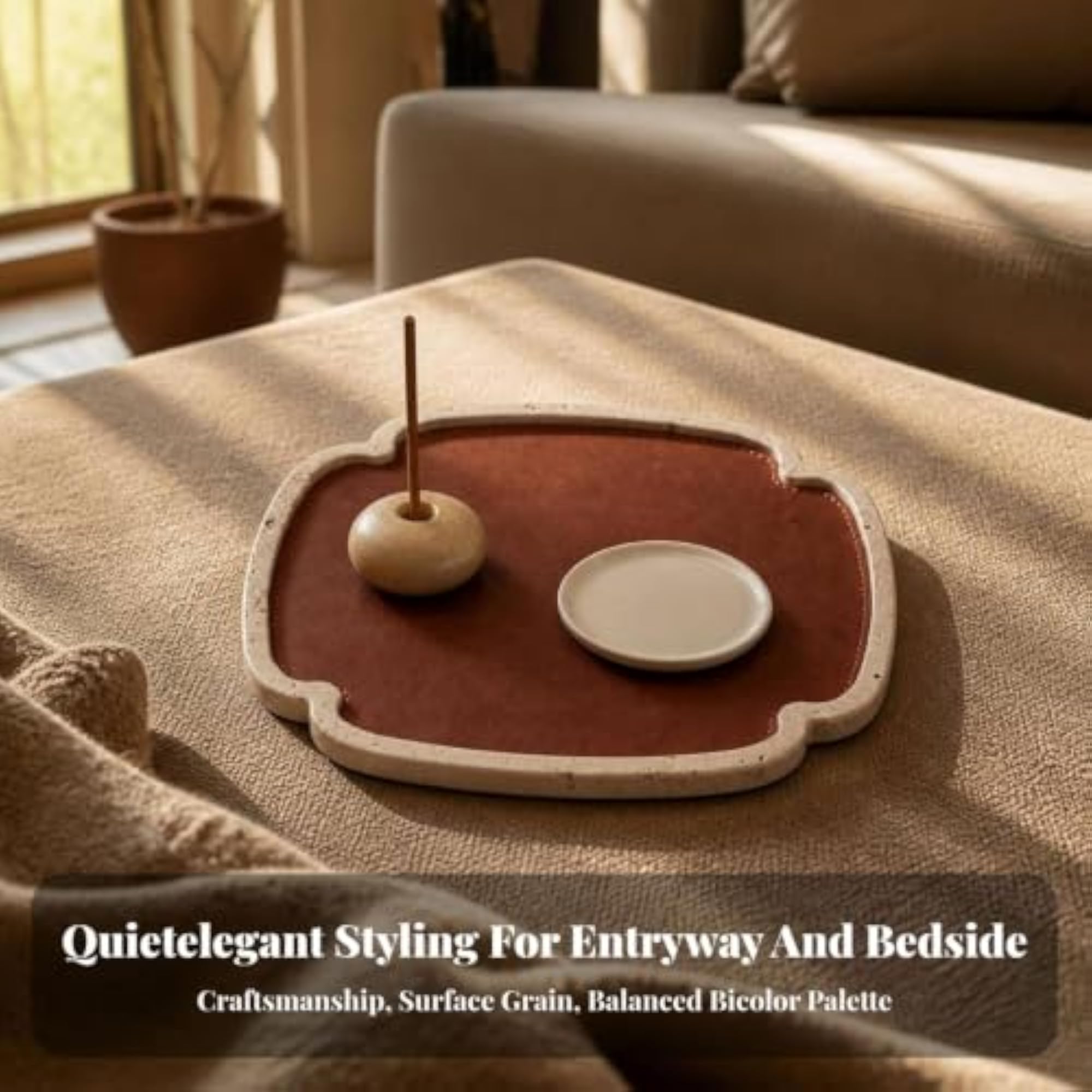 Multifunctional Stone Tray with Leather Inset, Elegant Square Design