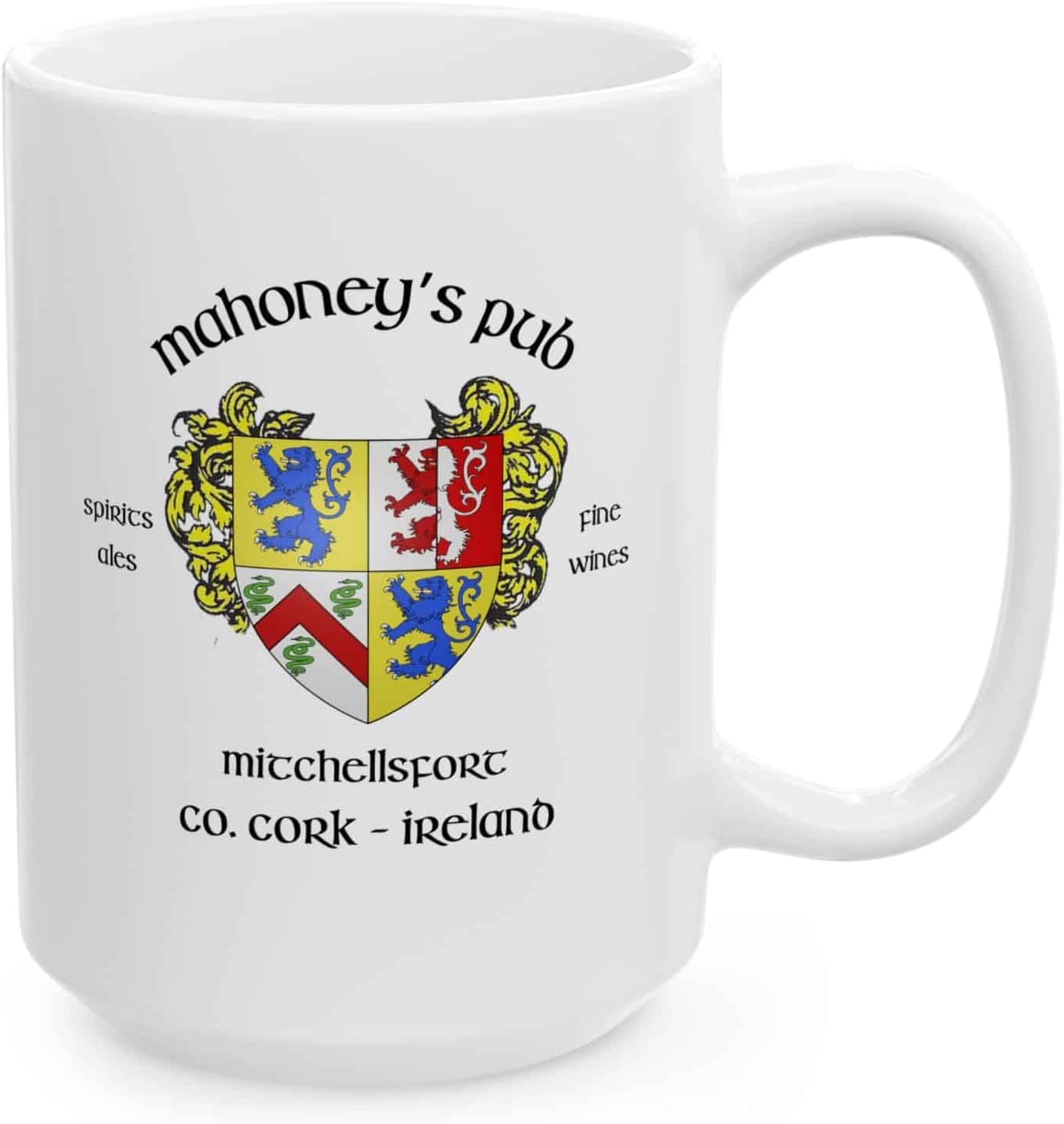 Irish Pub Coffee Mug and Tea Cup from Over 100 Irish Bars featuring Family Crest and Coat of Arms Designs - Set of 4 Mugs (Mahoney's Pub)