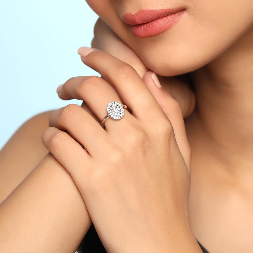 AD Studded Silver Tone Rings Combo of 3 Adjustable Birthday Gift for Women