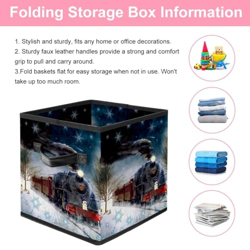 Boîte de rangement pliable cube en tissu Noël Rétro Train pour placard et chambre - 4