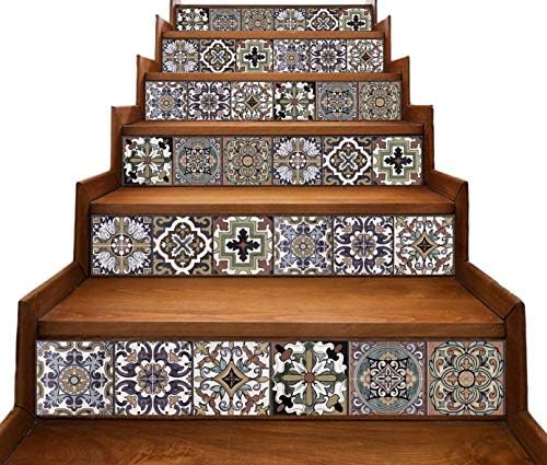 InfiniteDots Peel and Stick Mexican Talavera Style Decal Strips for Stair Risers - Pack of 5 Strips (Step Height 5" inch)