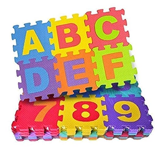 FunBlast 36 Pieces Mini Puzzle Foam Mat for Kids, Interlocking Learning Alphabet and Number Mat for Kids - Multi-Color