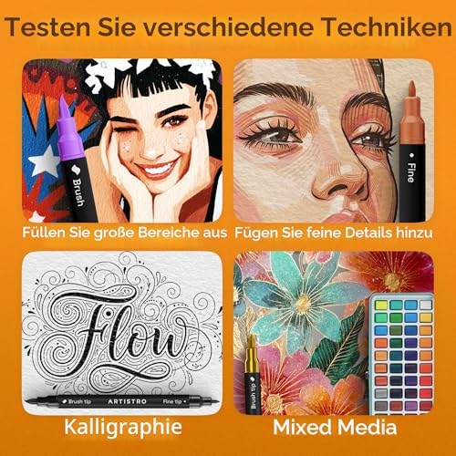 Artistro 120 Acrylstifte Dual-Tip Brush+Fein für Stein, Stoff, Holz & Glas – Ansicht 5