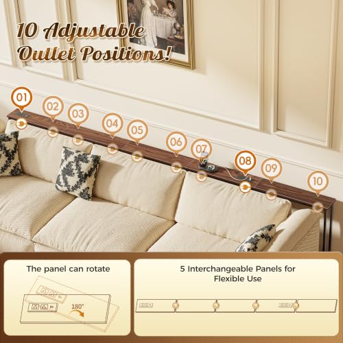 Image of Huuger 118 Inch Sofa Table with Power Outlets, Skinny Behind Couch Table | 5.9 Inch Narrow Entryway Table, Extra-Long Console Table, Behind the Couch Table with Outlet for Living Room, Dark Walnut