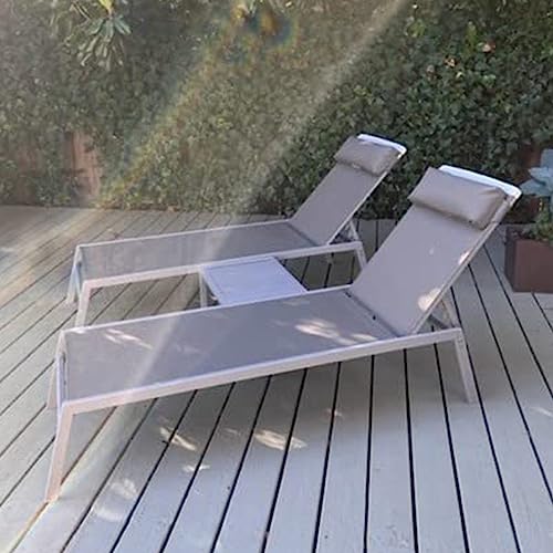 Domi Patio 3 Pieces Aluminum Textilene Chaise Lounge Set With Side Table Outdoor,Adjustable Back&Pillow For Yard,Garden,Sunbathing,For All Seasons,Gray(2022 New) #TOP6