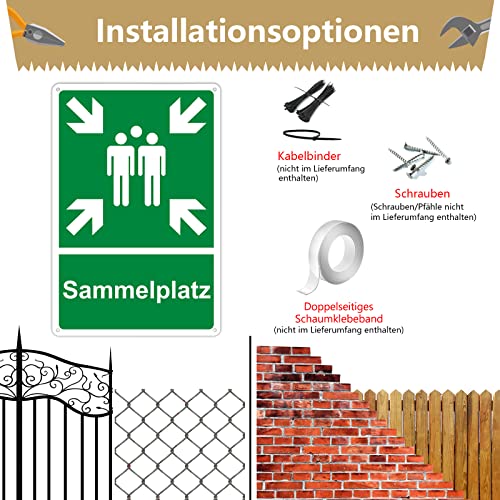 Sammelplatz Schild Ausenbereich Alu,Sammelstelle Sammelpunkt Schild außen Außenbereich Nachleuchtend wasserdicht UV-Schutz mit vorgebohrten Löchern 20x30cm