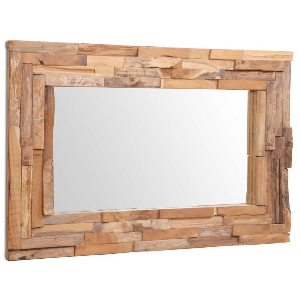 Specchio decorativo in teak 90 x 60 cm rettangolare con cornice in legno, specchio da parete da appendere, moderno specchio da parrucchiere, facile da pulire, specchio da trucco senza