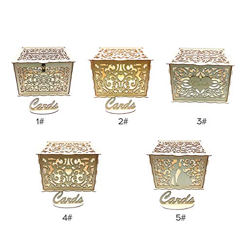 Baugger - Envelope de casamento de madeira caixa de cartão de presente oco padrão floral cartão de c