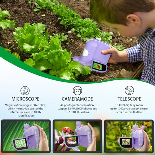 Image of Microscope for Kids, 2.0 Inch Digital Microscope with 1000X Magnification, Handheld Camera Mini Pocket Magnifying Glass, Educational Christmas Birthday Gifts Toys for Ages 3 - 12 year old, Purple