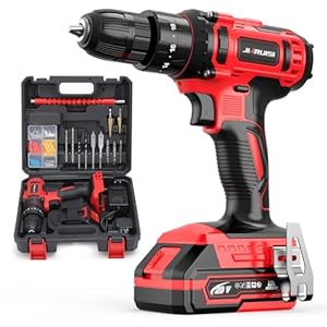 20V Cordless Drill, Electric Power Drill Set with Battery Charger, 3/8” Keyless Chuck, 2 Variable Speed, 18+3 Torque, 72pcs Driver Bits and Belt Hook, Red