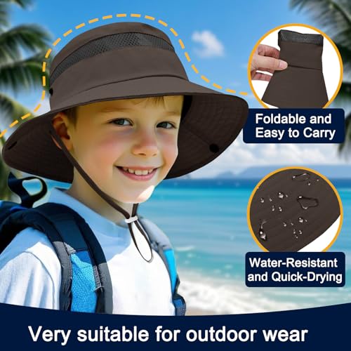 Image of Outdoor Kids Sun Hat for Boys Girls Wide Brim Mesh Bucket Hat UPF 50+ Sun Protection Breathable Summer Fishing Safari Hat