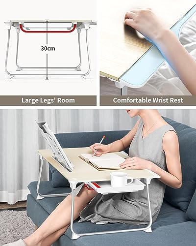 Saiji Folding Bed Desk For Laptop, Eating Breakfast, Writing, Gaming, Extra Large 25.6" X 19.3" Portable Floor Stand Laptop Desk Table For Adult,Kids, Wood Bed Tray Table Lap Desk #TOP4